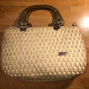 Vintage Italian PIER GIORGIO Straw Purse  Handbag with Melamine Hands, Mirror